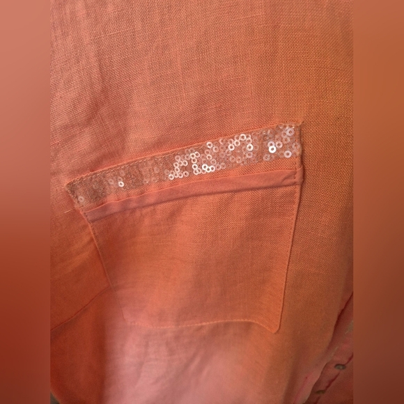 Salmon Button-Up Tunic Blouse With Delicate Accents Xl - Picture 4 of 16